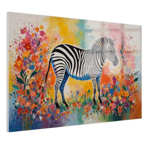 Zèbre aux fleurs colorées abstraite Peinture sur verre 105x7, Maison & Meubles, Accessoires pour la Maison | Peintures, Dessins & Photos