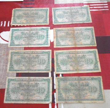 8 Belgische bankbiljetten - 10 frank 1943 beschikbaar voor biedingen