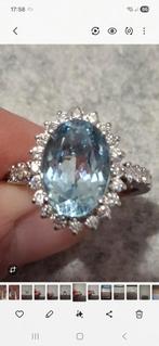 Bague en or blanc 18k diamants naturels et topaze, Bijoux, Sacs & Beauté, Neuf, Enlèvement ou Envoi, Or, Bleu