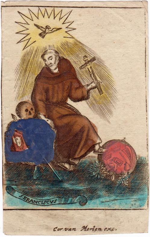 Ingekleurde Kopergravure van Sint FRANCISCUS (van ASSISI), Antiek en Kunst, Kunst | Etsen en Gravures, Ophalen of Verzenden