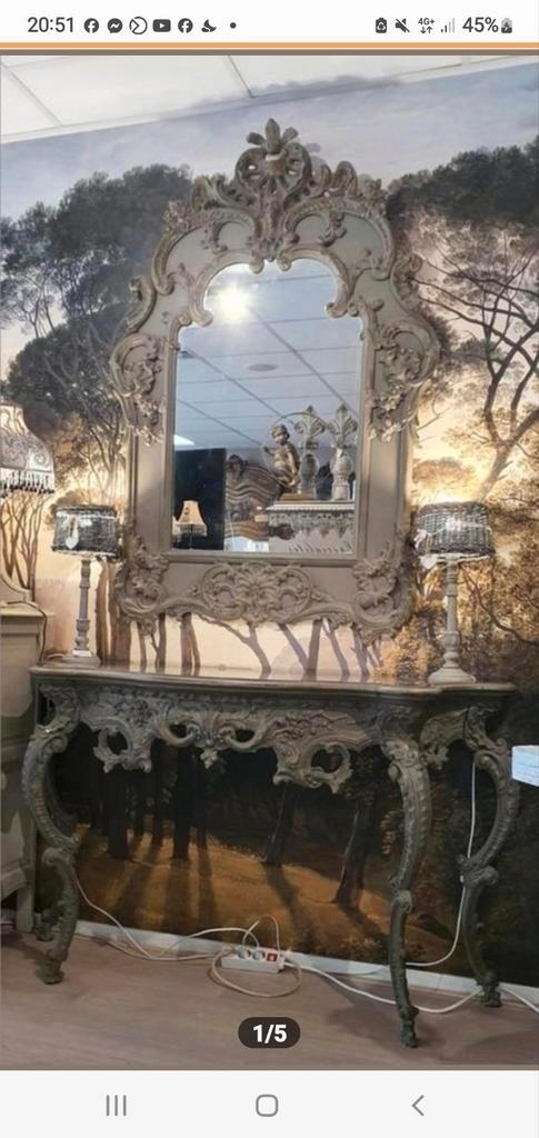 Prachtige Baroque rococo console met spiegel., Antiquités & Art, Antiquités | Miroirs, Enlèvement ou Envoi
