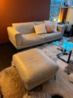 witte lederen zetel 2,5-zit + poef, Huis en Inrichting, Ophalen, Gebruikt, 125 cm of meer, Metaal