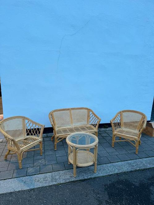 Ensemble de Chaises et Table Basse en Paille, Jardin & Terrasse, Ensembles de jardin, Comme neuf, Enlèvement