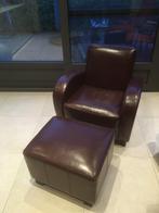 Lederen zetel met poef, Huis en Inrichting, Fauteuils, Ophalen, Zo goed als nieuw, 75 tot 100 cm, Leer