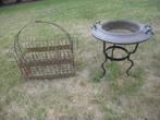 Rotan - rieten/1 mand + 1 smeedijzeren plantenstandaard., Huis en Inrichting, Ophalen of Verzenden, Riet, Mand