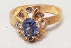 Ring 18kt saffier diamant vintage., Ophalen of Verzenden, Goud, Ring, Met edelsteen