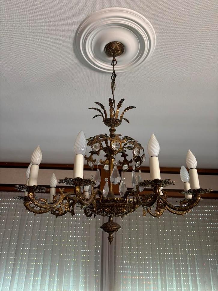 Bronzen kroonluchter in Rococo-stijl met kristallen, Antiek en Kunst, Antiek | Verlichting, Ophalen