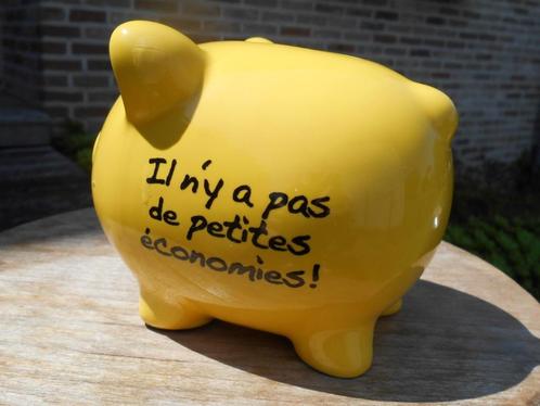 Tirelire "cochon" jaune, Verzamelen, Spaarpotten, Gebruikt, Dier, Steen, Aardewerk of Keramiek, Ophalen