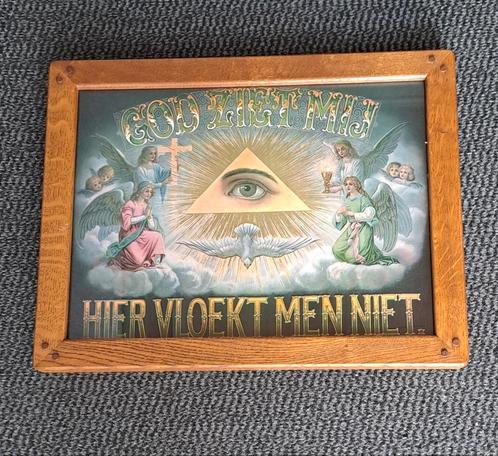 Mooie vintage handgemaakte eikenhouten kader met spreuk foto, Antiek en Kunst, Kunst | Schilderijen | Klassiek, Ophalen