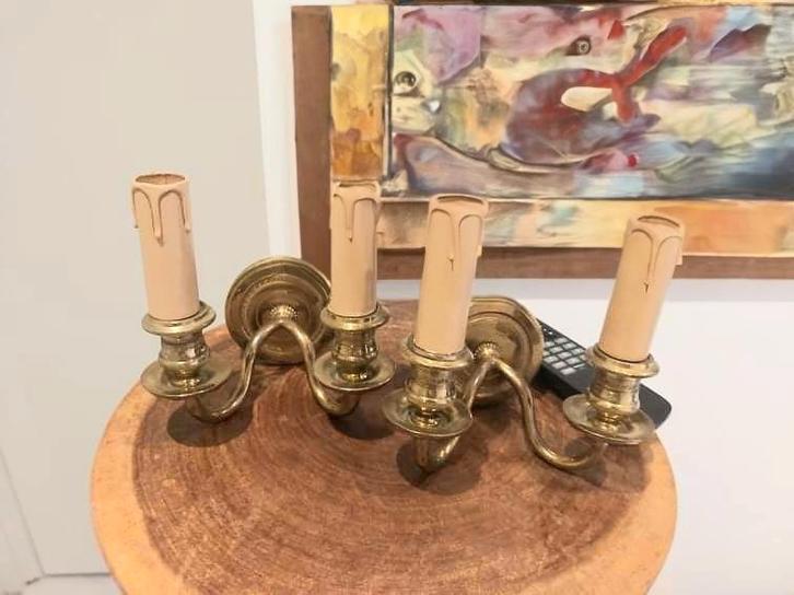 Set elektrische wandlampen, Huis en Inrichting, Lampen | Wandlampen, Zo goed als nieuw, Hout, Ophalen of Verzenden