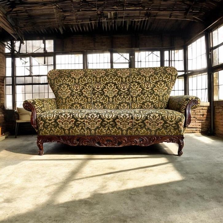 Vintage barok zetel met rijk bloemmotief –louis quinze sofa, Antiek en Kunst, Antiek | Meubels | Stoelen en Sofa's, Ophalen of Verzenden