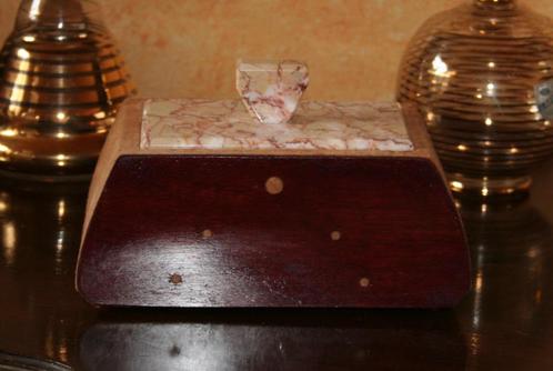 juwelendoosje in hout met marmer deksel Art Deco, Antiek en Kunst, Curiosa en Brocante, Ophalen of Verzenden