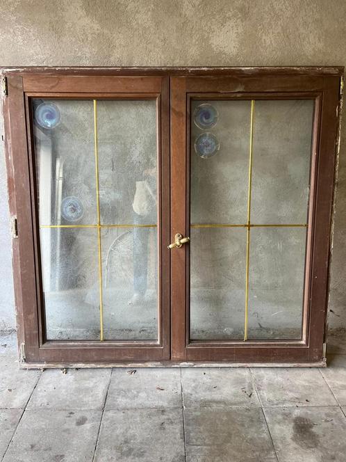 Eikenhouten raam / frame  met dubbele beglazing, Doe-het-zelf en Bouw, Glas en Ramen, Gebruikt, Gevelraam of Ruit, 120 tot 160 cm