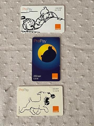 Lot de 3 cartes téléphoniques Tintin (Orange), Enlèvement ou Envoi