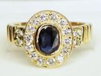 18KT ring met diamanten en Saffier, 100% Naturel ! (1.72crt), Blauw, Ophalen of Verzenden, Met edelsteen, Dame