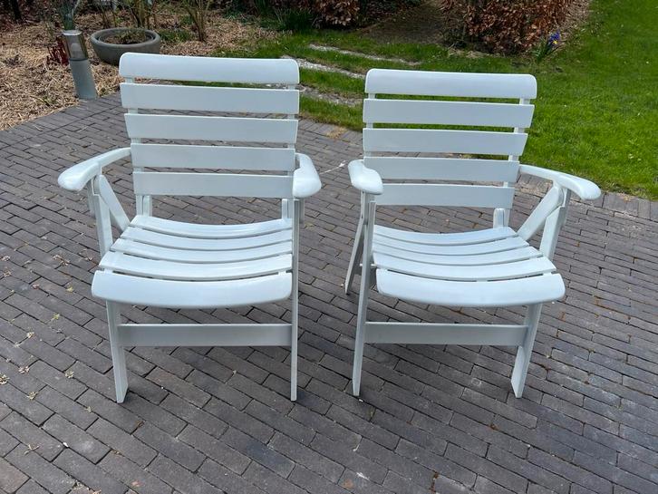 Rovergarden 2 tuinstoelen wit kunststof, Tuin en Terras, Tuinstoelen, Zo goed als nieuw, Kunststof, Inklapbaar, Stapelbaar, Verstelbaar