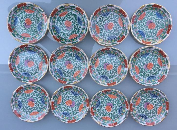 set/12 Bordjes porcelaine de Baudour, perfecte gouden rand, Verzamelen, Porselein, Kristal en Bestek, Zo goed als nieuw, Compleet servies