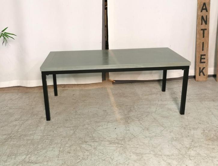 Nieuwe ijzeren salontafel met grey wash blad L 118 B 58 H 46, Huis en Inrichting, Tafels | Bijzettafels, Nieuw, Rechthoekig, 45 tot 60 cm
