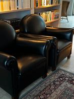Zwart leder vintage fauteuils( 2), Zo goed als nieuw, Ophalen