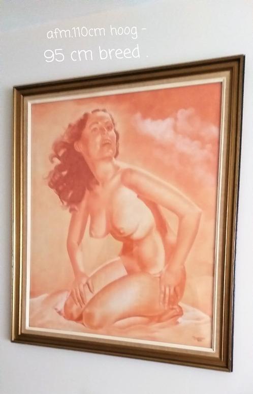 kader met naakte dame getekend in sepia kleur, Antiek en Kunst, Kunst | Tekeningen en Fotografie, Ophalen