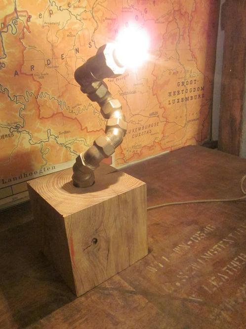 Upcycling - Bloklamp met koperen nek- prijs bespreekbaar!, Antiek en Kunst, Curiosa en Brocante, Ophalen