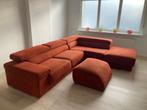 Ruime rechtse vintage zithoek met aparte pouf voetenbank, Ophalen, Gebruikt, Stof, Vintage