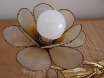 Lampe applique laiton & pétales de nacre Massive 25CM floral, Ancien, Moins de 50 cm, Enlèvement ou Envoi, Utilisé