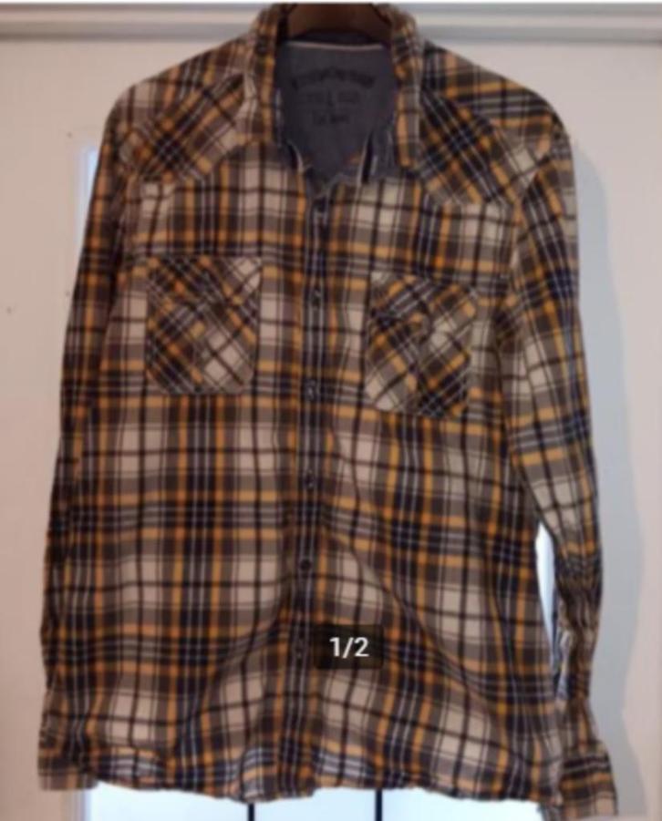 Chemise bleu/gris/jaune à carreaux ' EDC ' L, Kleding | Heren, Overhemden, Gedragen, Halswijdte 41/42 (L), Blauw, Ophalen of Verzenden