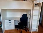 Hoogslaper wit met ingebouwd bureau, kleerkast en boekenkast, 180 tot 200 cm, Hoogslaper, Eenpersoons, Zo goed als nieuw