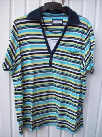 Polo/t-shirt jaune turquoise à col bleu taille XL