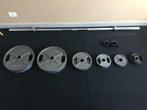 Olympic barbell + Cast iron weight plates, Sport en Fitness, Fitnessmaterialen, Ophalen, Zo goed als nieuw, Halterschijven