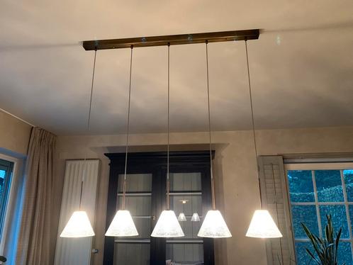Hanglamp met glazen kapjes, Huis en Inrichting, Lampen | Hanglampen, Metaal, Ophalen