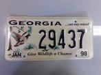 Plaque d'immatriculation américaine - Georgia Wildlife 1998, Usa nummerplaat automobilia, Comme neuf, Enlèvement ou Envoi