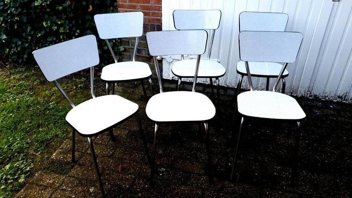 Uit Schuifbare Tafel met 6 Stoelen 50 jaren met Formica en, Huis en Inrichting, Tafels | Eettafels, Zo goed als nieuw, 150 tot 200 cm