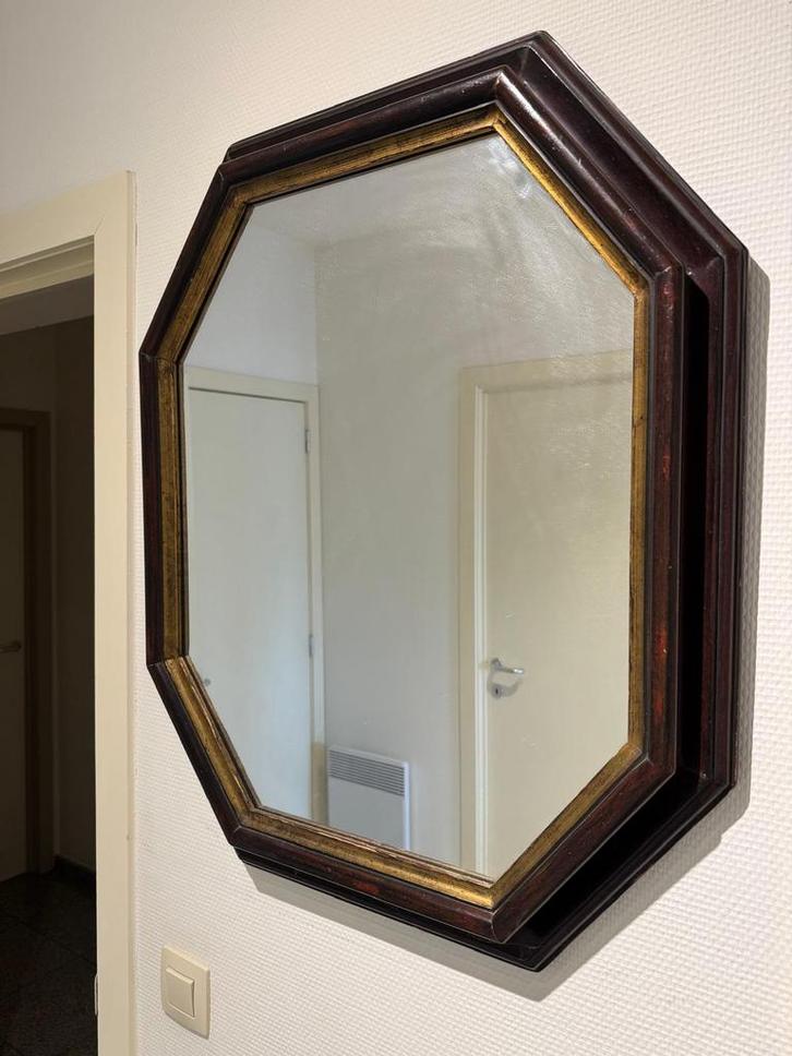 Deknudt miroir octogonal en bois foncé et liseré doré, Maison & Meubles, Accessoires pour la Maison | Miroirs, Utilisé, 50 à 75 cm