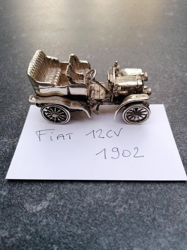 Fiat 12CV 1902 zilveren miniatuur, Auto diversen, Overige Auto diversen, Ophalen of Verzenden