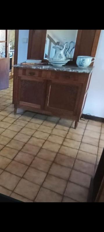 Meuble  haut avec miroir ancien   avec marbre au dessus  beschikbaar voor biedingen