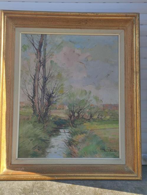 huile sur toile petit ruisseau signe Octave Pycke, Antiek en Kunst, Kunst | Schilderijen | Klassiek, Ophalen of Verzenden