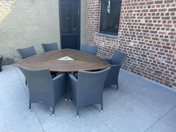 À vendre Table de jardin en teck/aluminium (3 coins) avec 6, Chaise, Utilisé, 6 places, Enlèvement