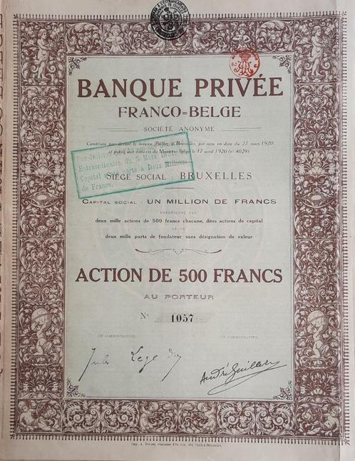 Banque Privée - Franco-Belge - Bruxelles - 1920, Postzegels en Munten, Aandelen en Waardepapieren, Aandeel, 1920 tot 1950, Ophalen of Verzenden