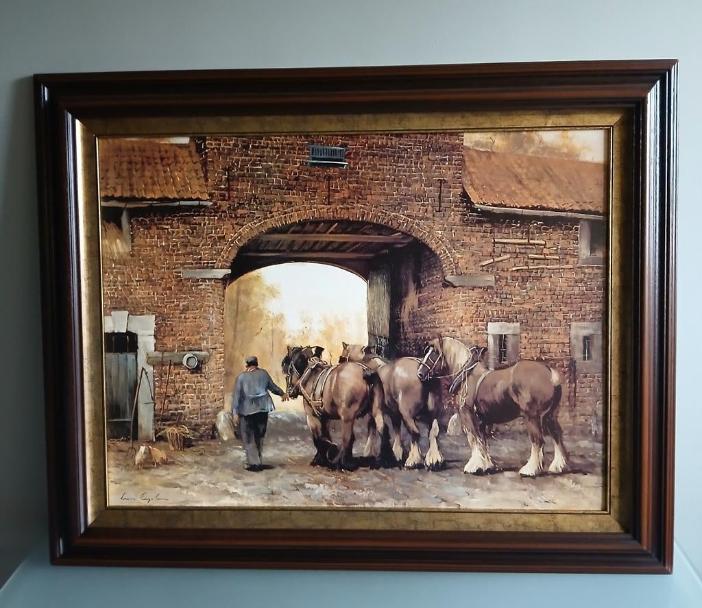 Groot schilderij "Boerenpaarden" van Leon Engelen., Ophalen
