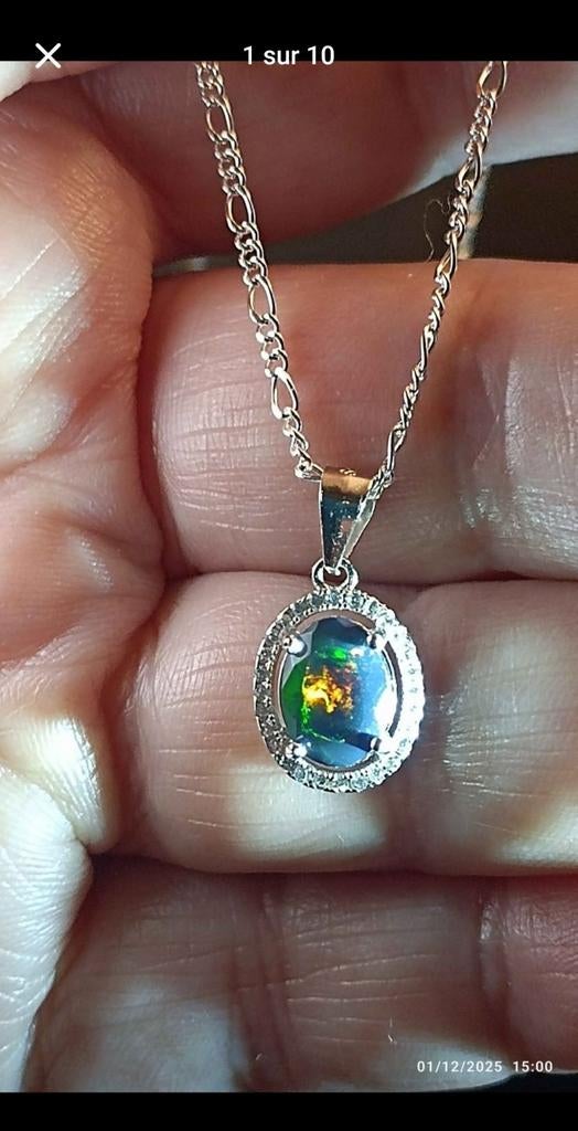 Pendentif en argent massif avec opale noire d'Éthiopie, Neuf, Enlèvement, Avec pierre précieuse, Argent