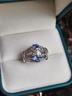 Massieve gouden ring met tanzanieten en diamanten, Bijoux, Sacs & Beauté, Bagues, Enlèvement ou Envoi, Femme ou Homme, Comme neuf