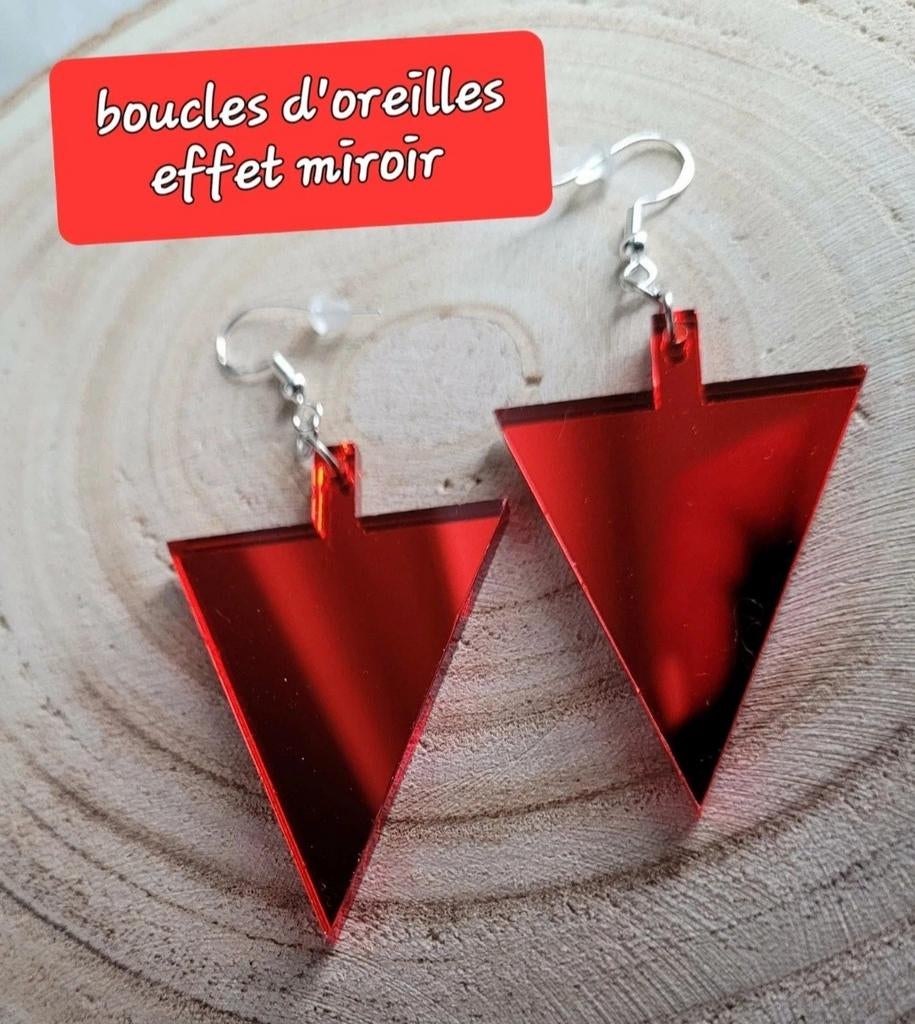 Boucles d'oreilles plexiglas effet miroir crochets hypoaller, Handtassen en Accessoires, Oorbellen, Verzenden, Rood