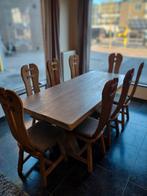 Massief eiken tafel + 9 stoelen + kast, Antiek en Kunst, Ophalen