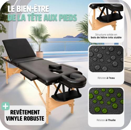 Table de massage 3 zones en bois pliante Neuf, Sports & Fitness, Produits de massage, Neuf, Table de massage, Enlèvement ou Envoi