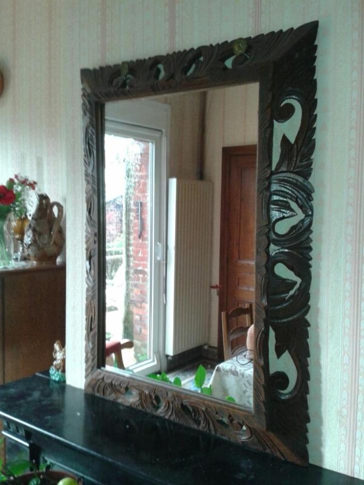 Miroir bois sculpté ancien, Antiek en Kunst, Antiek | Spiegels, 50 tot 100 cm, 100 tot 150 cm, Rechthoekig, Ophalen