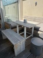 Houten tuintafel en bank wit., Tuin en Terras, Tuinsets en Loungesets, Ophalen, Gebruikt, 3 zitplaatsen, Hout