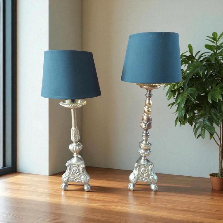 Twee karaktervolle bronzen tafellampen te koop, Antiek en Kunst, Antiek | Brons en Koper, Ophalen