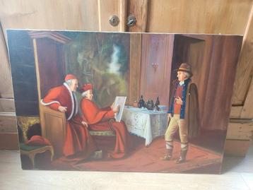 Olieverf op doek met een genrescène beschikbaar voor biedingen
